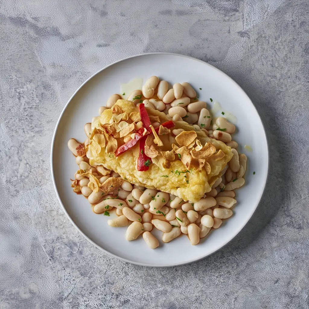 Morro de bacalao a la llauna con alubias y ajo perejil – Prepared Meals & Entrées | Bacalalo gourmet