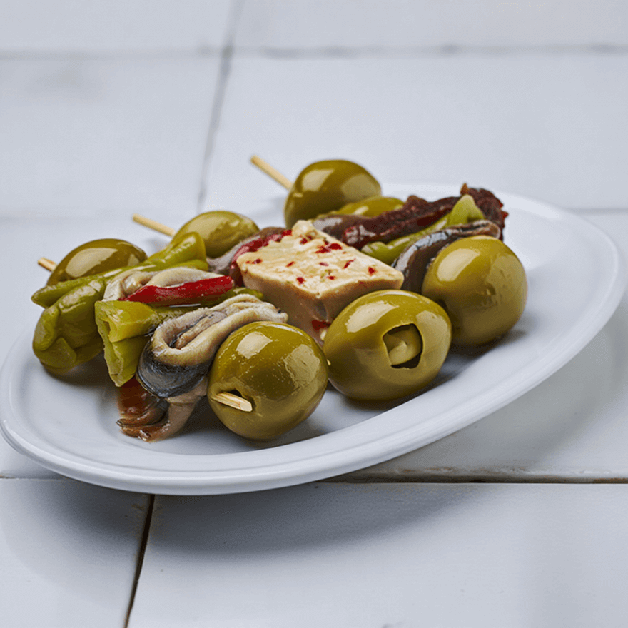 Gilda con boquerón, aceituna, guindilla y pimiento – Prepared Appetizers & Side Dishes | Bacalalo gourmet