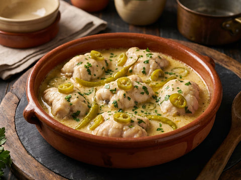 Kokotxas al txakolí con guindilla
