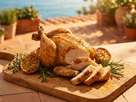 Pollo asado con anchoas y limón
