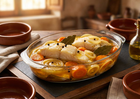 Penca en escabeche templado con verduras