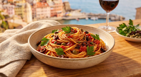 Pasta puttanesca con anchoas
