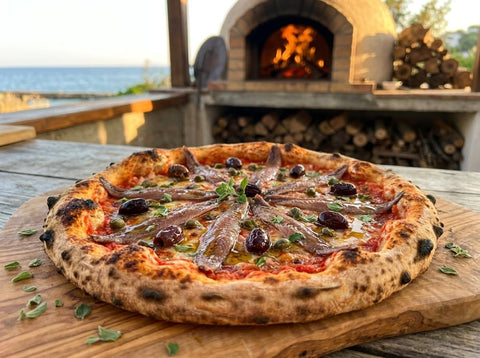 Pizza de anchoas, aceitunas y alcaparras