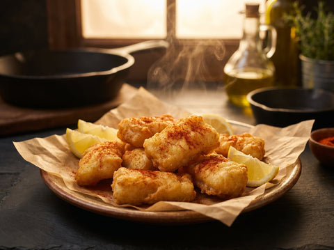 Colas de bacalao fritas con pimentón