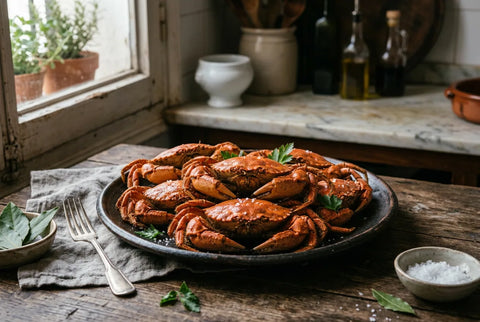 Nécoras cocidas servidas en una fuente