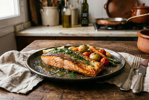 Lomo de salmón a la plancha con la piel crujiente