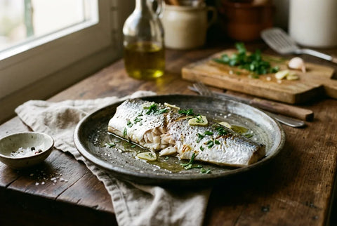 Ventresca de merluza fresca con la piel plateada