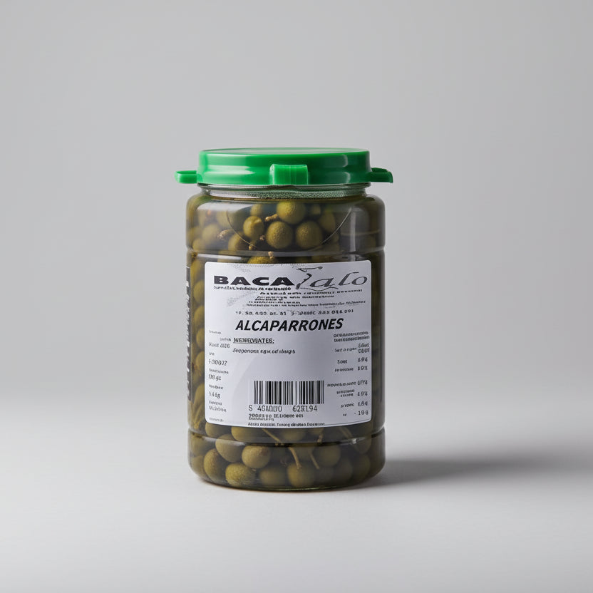 Detalle de alcaparrones en vinagre, elaboración artesanal