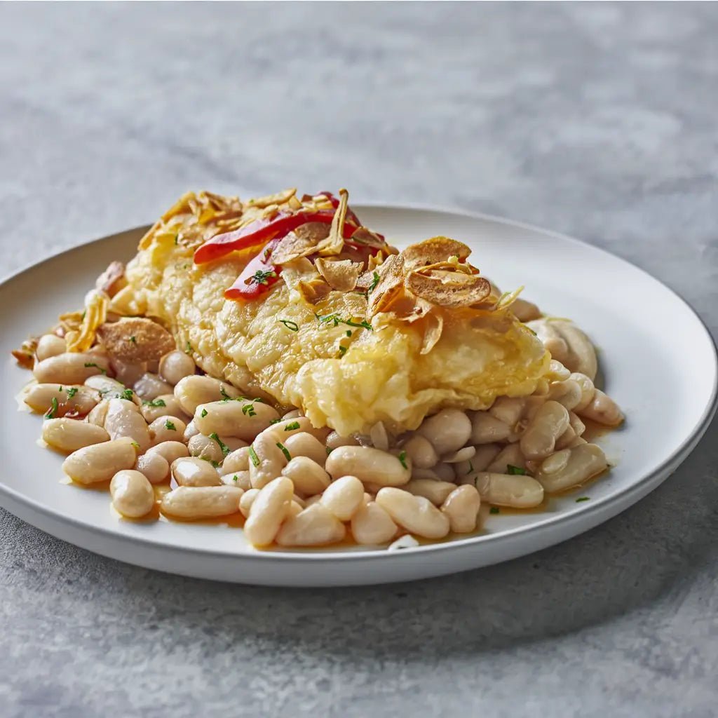 Morro de bacalao a la llauna con alubias y ajo perejil – Prepared Meals & Entrées | Bacalalo gourmet