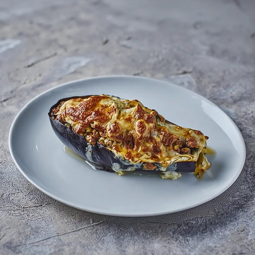 Berenjena rellena de atún con bechamel y queso gratinado al horno – Prepared Meals & Entrées | Bacalalo gourmet