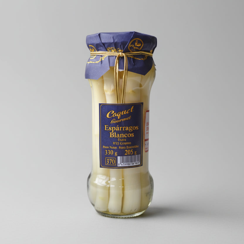 Espárragos Blancos Extra Gruesos D.O. Navarra Frasco de Cristal | 4/6 Piezas - 540g | Coquet - presentación y formato