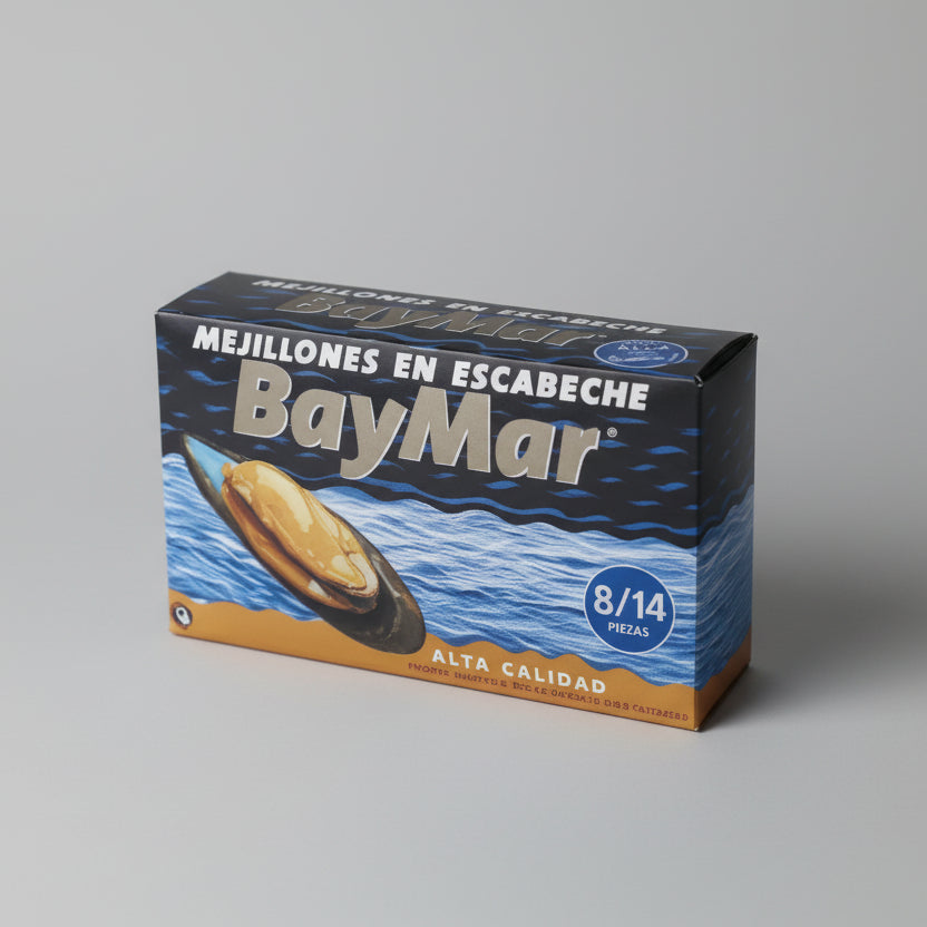 Mejillones en Escabeche Rías en su envase original listo para enviar