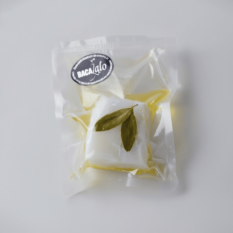 Morro de Bacalao Desalado con AOVE y Laurel (1ud) - 250g – Bacalalo