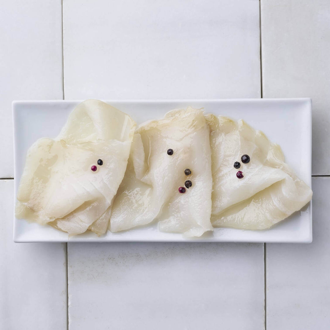 Carpaccio de Bacallà Fumat (1 terrina) – 250g