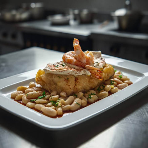 plato de bacalao rebozado gourmet de bacalalo